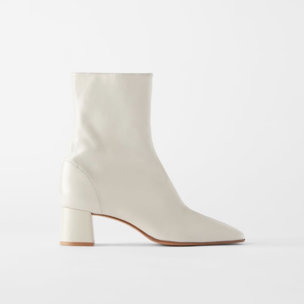 Zara White Leather Booties